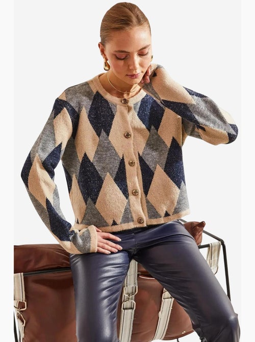 Geometrisch gebreid button-up cropped vest lucci - Kiabi