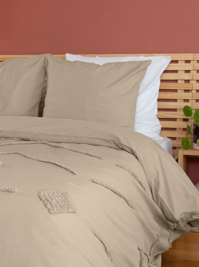 Geometrisch getuft gewassen katoenen bedlinnenset Beige - Kiabi