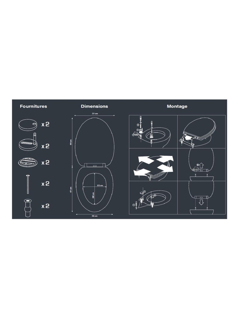 Geometrische thermohardende toiletbril Zwart - Kiabi