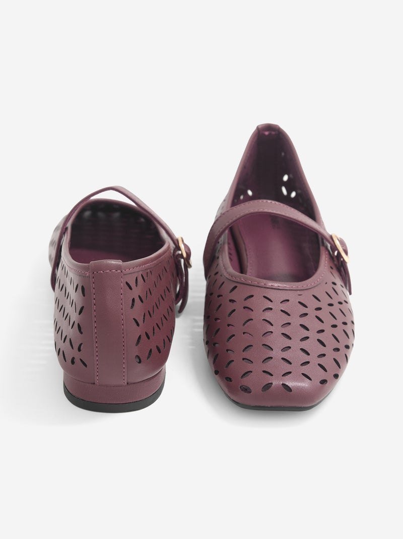 Geperforeerde ballerina's met gesp Paars - Kiabi
