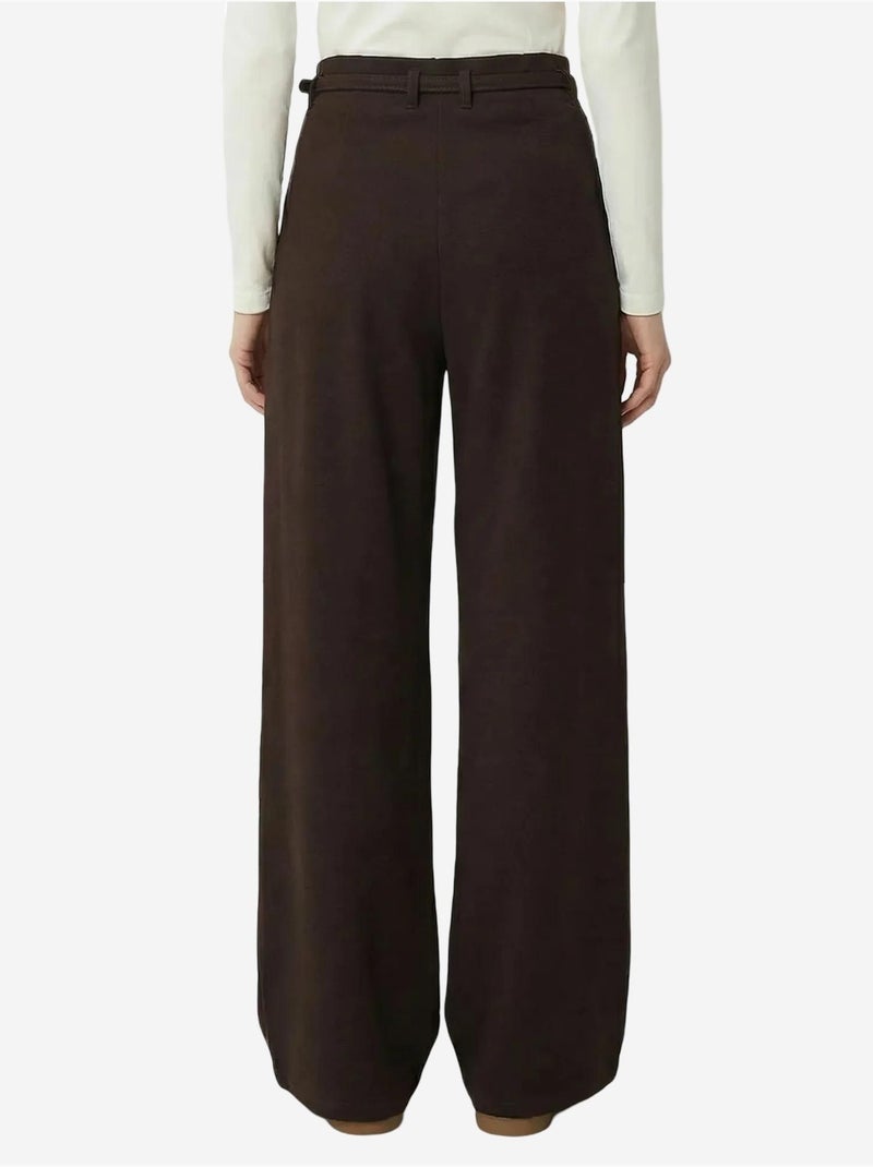 Geplooide broek met riem en wijde pijpen istanbul Chocoladebruin - Kiabi