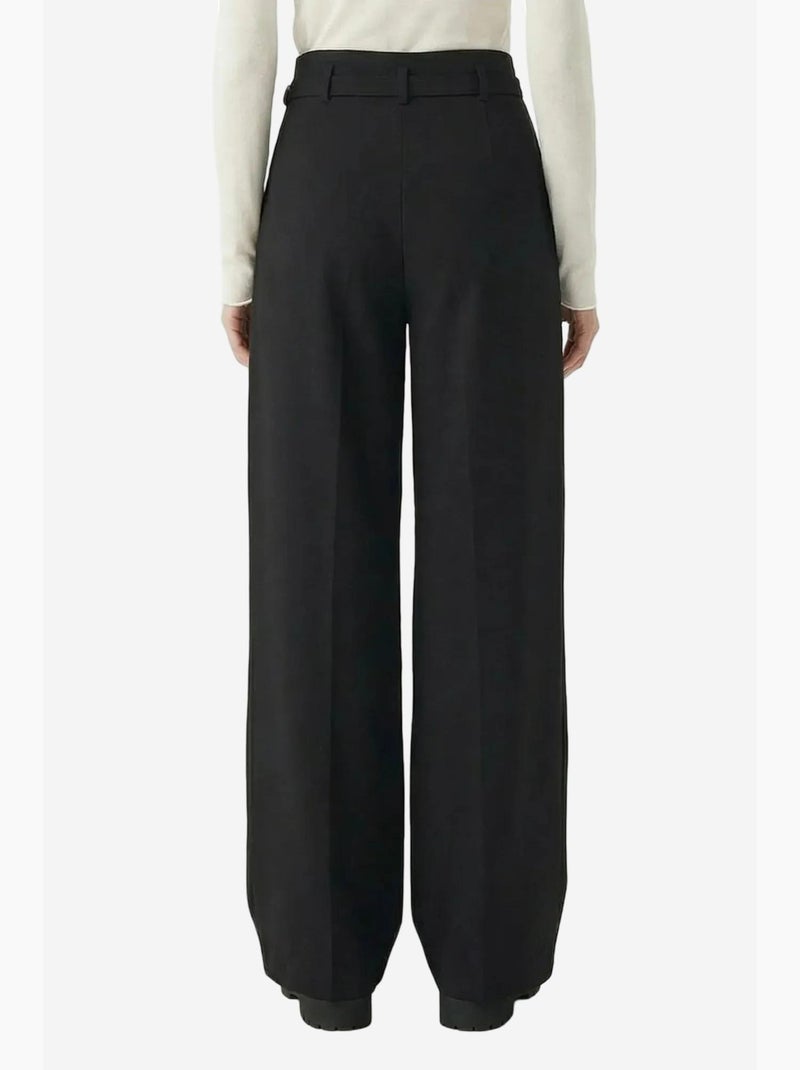 Geplooide broek met riem en wijde pijpen istanbul Zwart - Kiabi