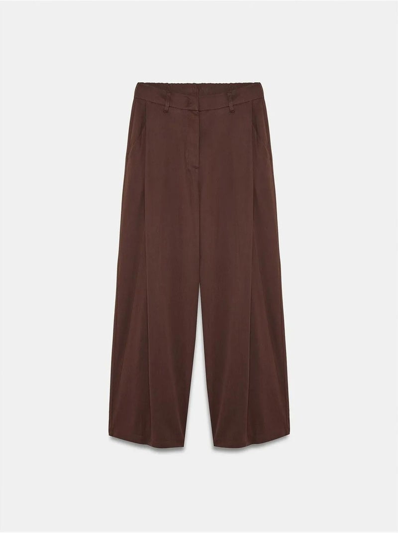 Geplooide Broek Met Wijde Pijp Chocoladebruin - Kiabi