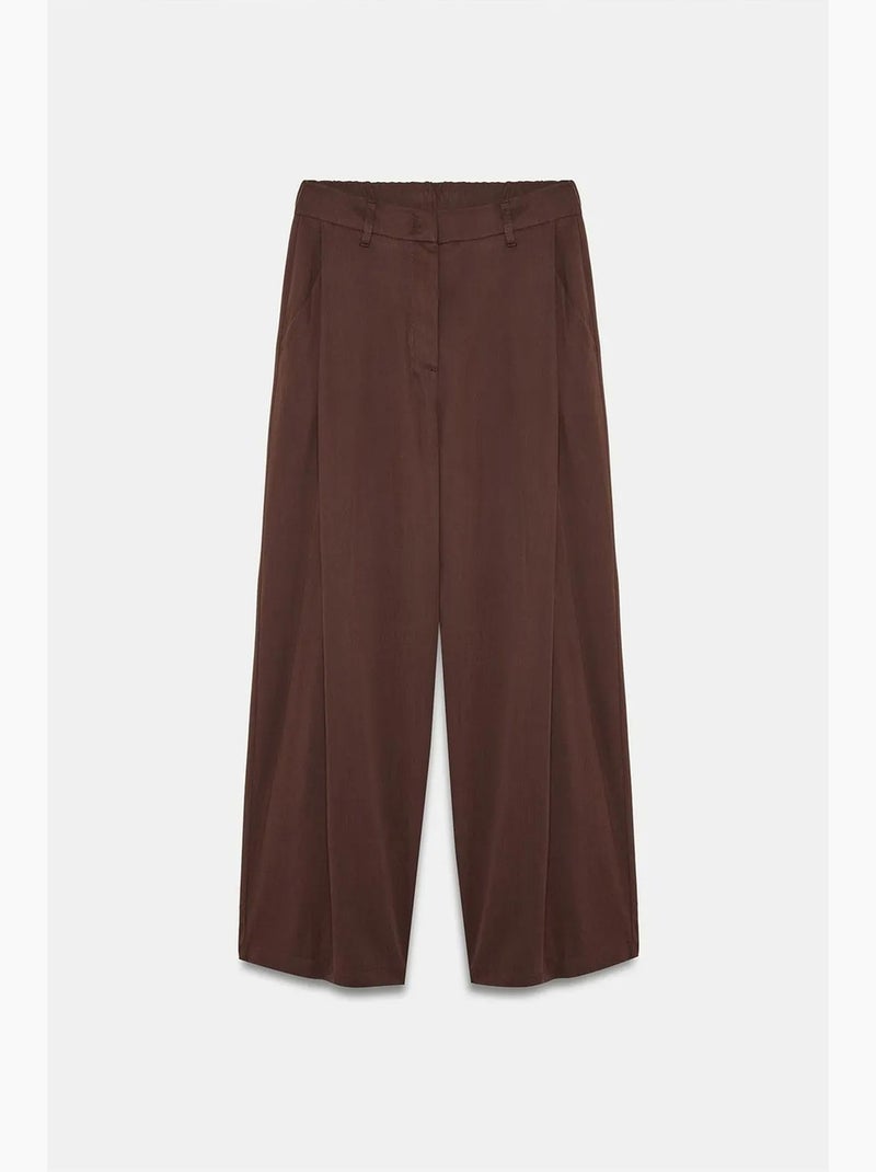 Geplooide broek met wijde pijp dilvin Chocoladebruin - Kiabi