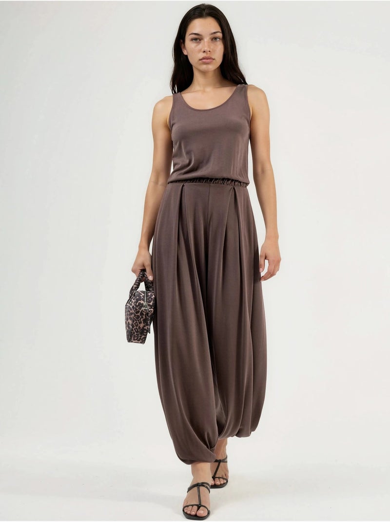Geplooide modal jumpsuit busem Lichtbruin - Kiabi