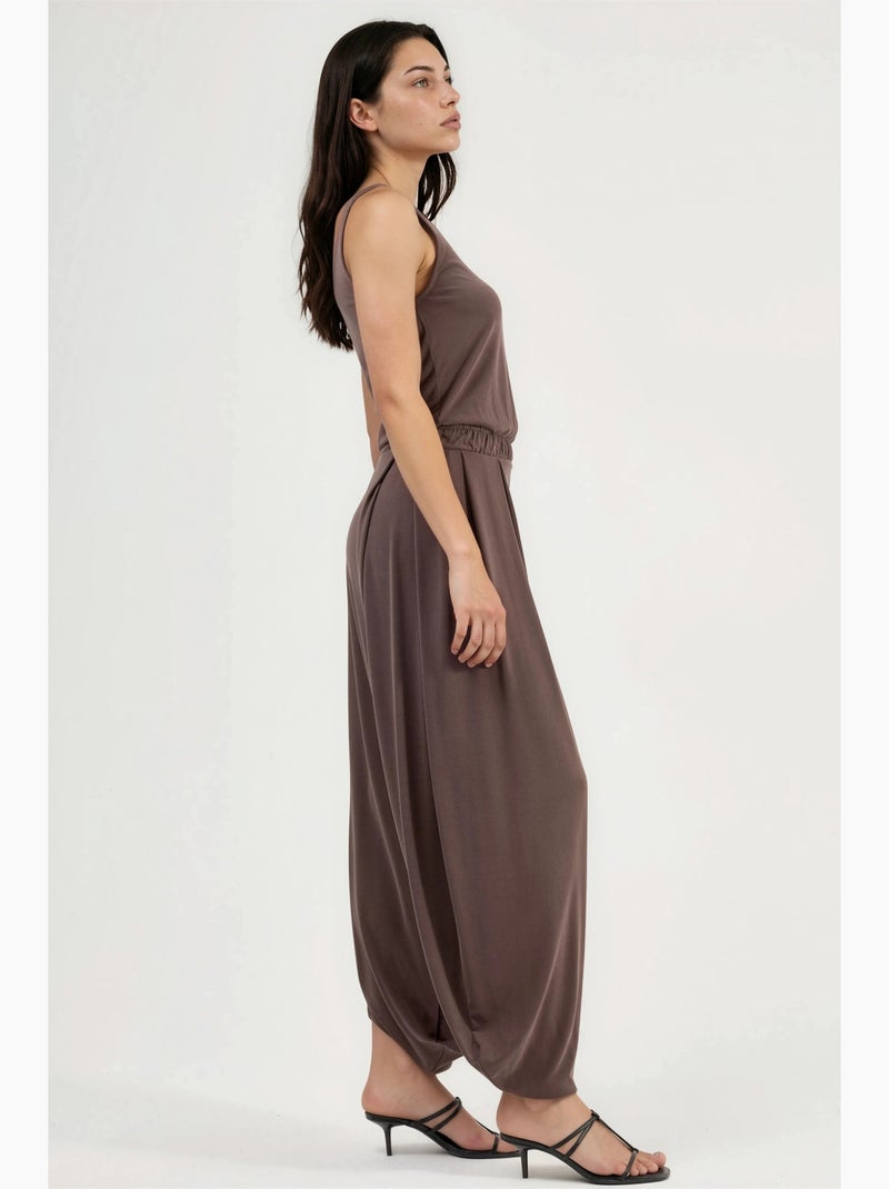 Geplooide modal jumpsuit busem Lichtbruin - Kiabi