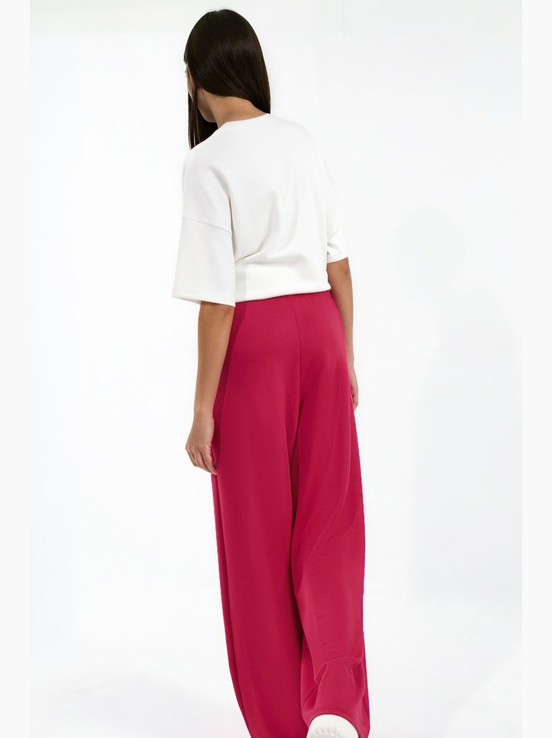 Geplooide wide-leg broek met modal touch hiccup Fuchsia roze - Kiabi