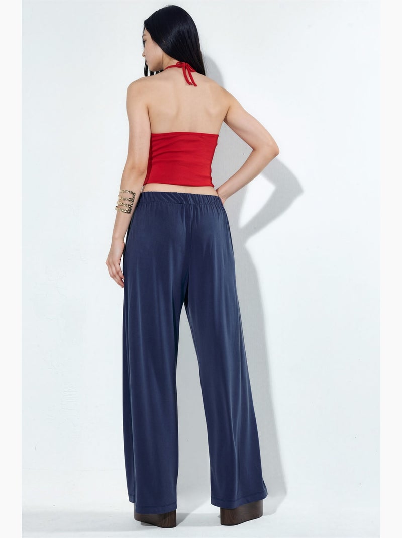 Geplooide wijde broek met zakken busem Marineblauw - Kiabi