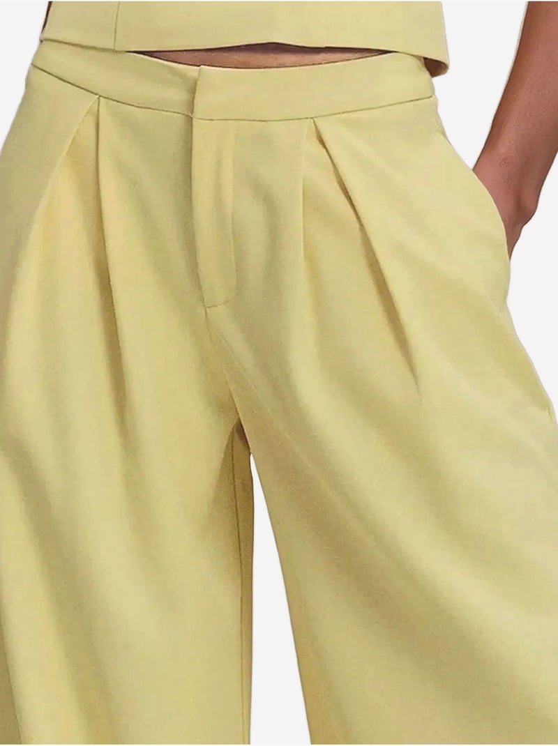 Geplooide wijde lange broek Geel - Kiabi