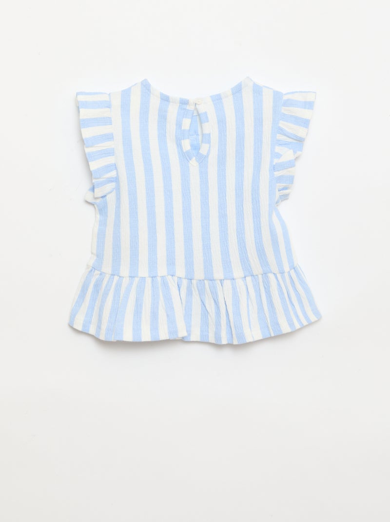 Geprint T-shirt met ruches Blauw - Kiabi
