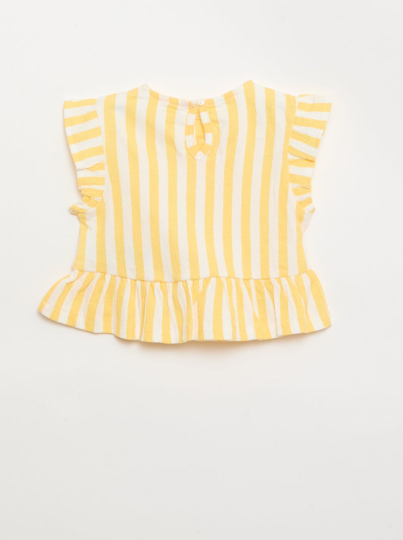 Geprint T-shirt met ruches Geel - Kiabi