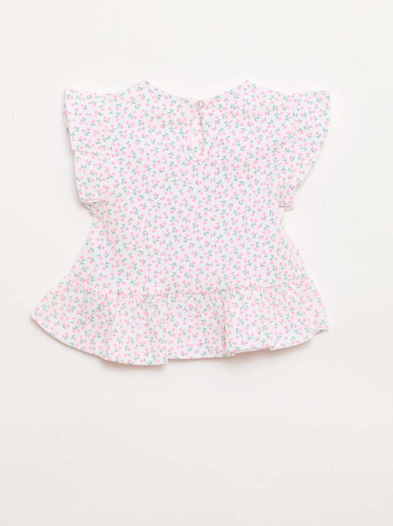 Geprint T-shirt met ruches Rose - Kiabi