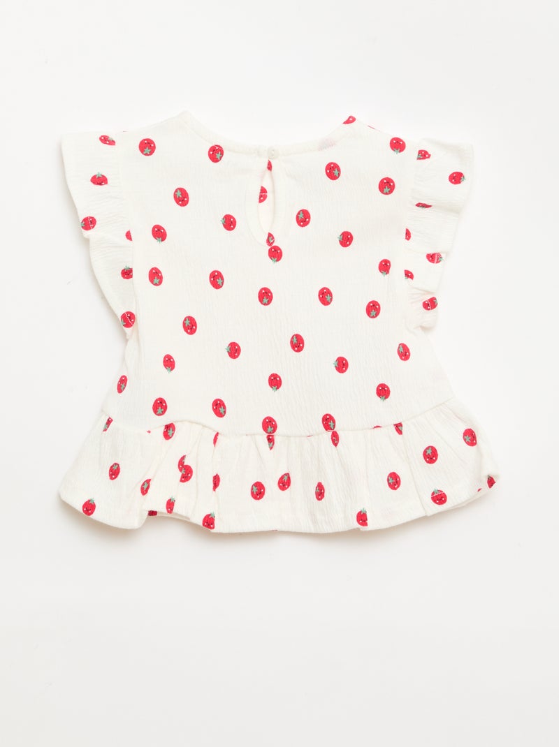 Geprint T-shirt met ruches Wit - Kiabi