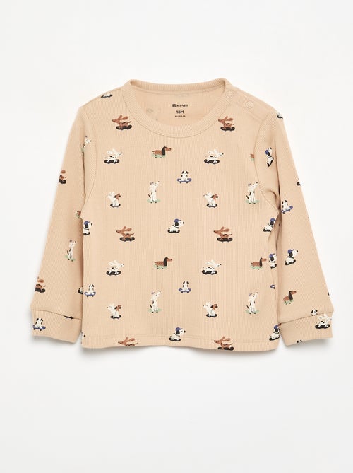 Geprinte 2-delige pyjama van ribstof - Kiabi Geprinte 2-delige pyjama van ribstof - Kiabi