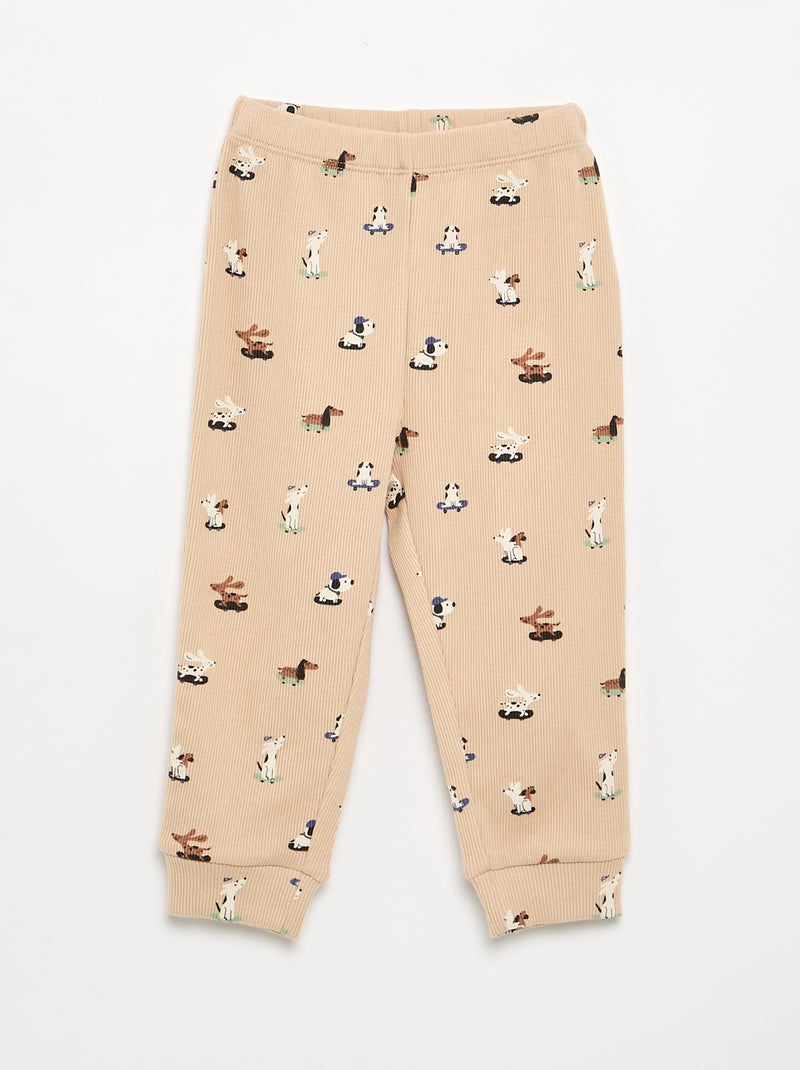Geprinte 2-delige pyjama van ribstof Biege - Kiabi