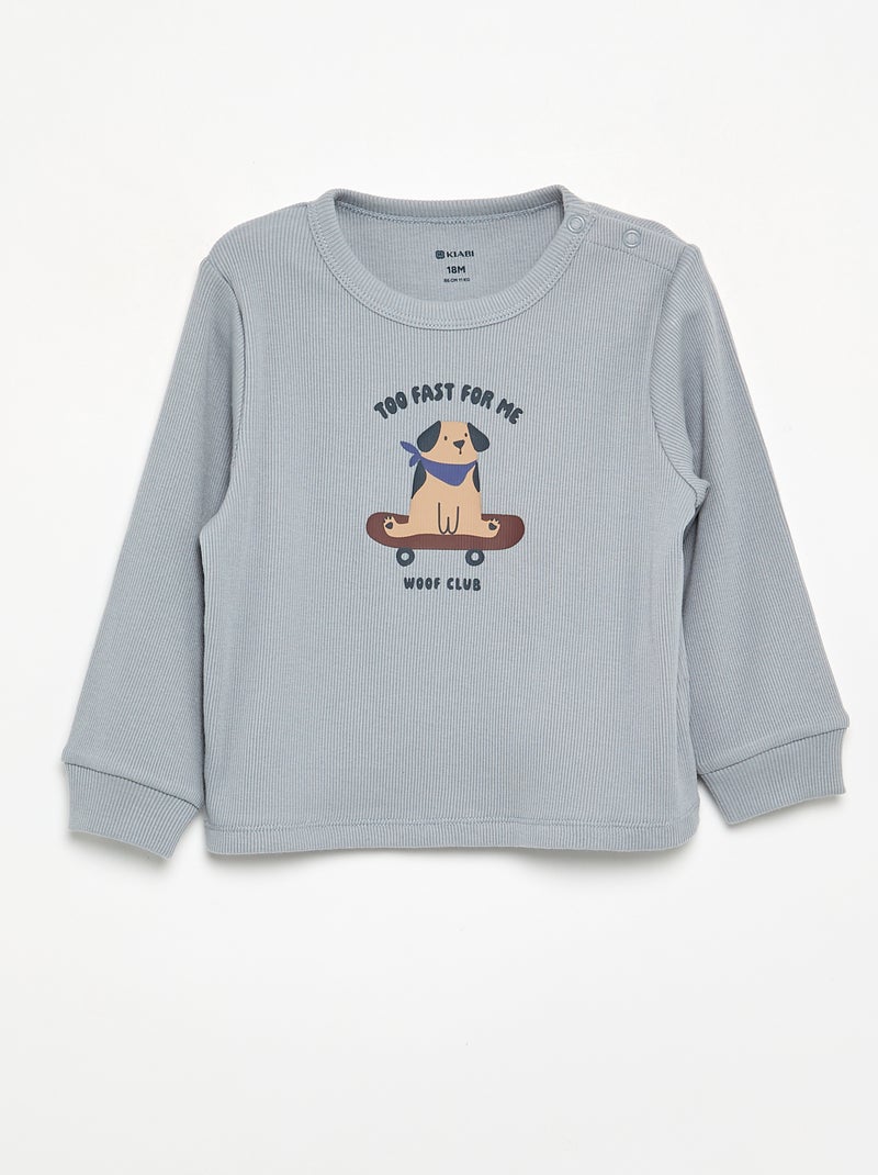 Geprinte 2-delige pyjama van ribstof Blauw - Kiabi