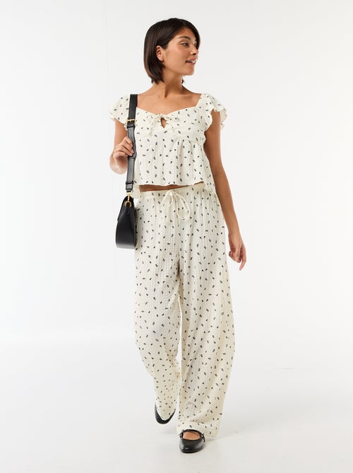 Geprinte broek van crinkle stof - Kiabi