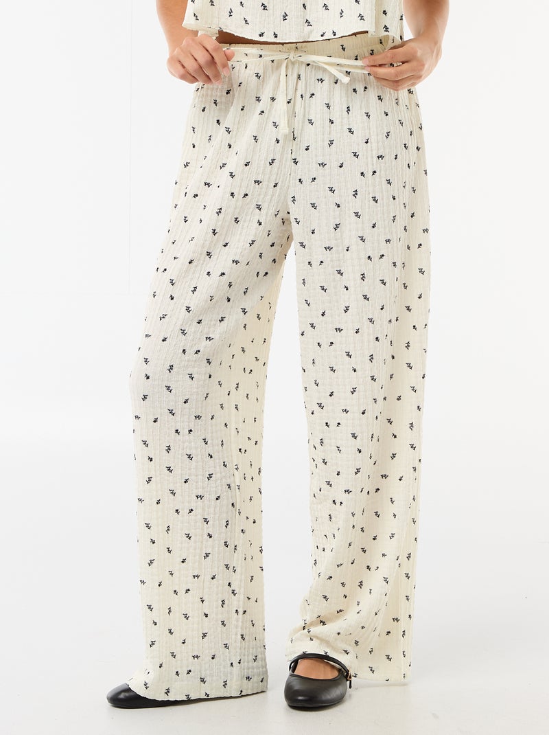 Geprinte broek van crinkle stof Wit - Kiabi