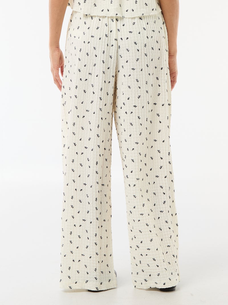 Geprinte broek van crinkle stof Wit - Kiabi