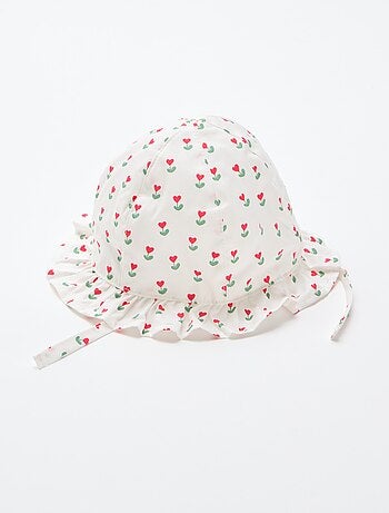 Geprinte bucket hat met ruches en trekkoordjes