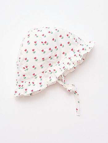 Geprinte bucket hat met ruches en trekkoordjes