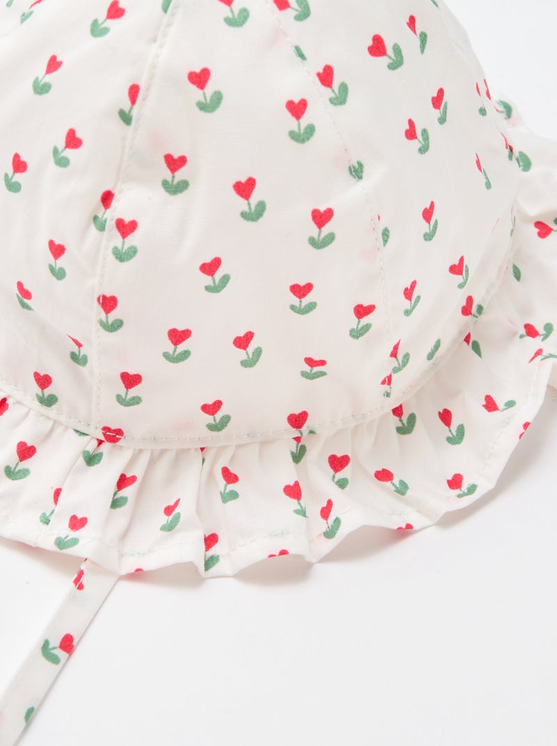 Geprinte bucket hat met ruches en trekkoordjes Wit - Kiabi