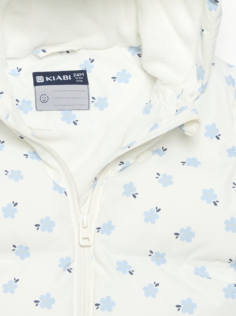 Geprinte gewatteerde jas met capuchon Blauw - Kiabi