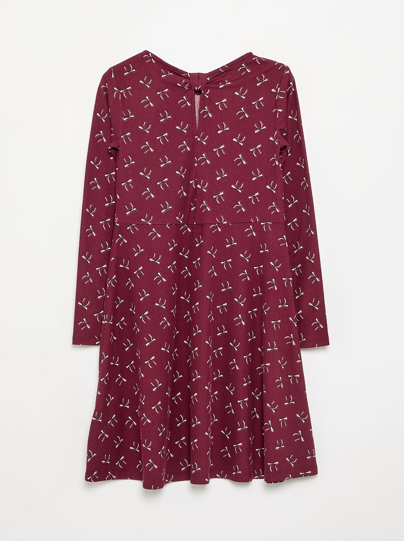 Geprinte jurk met lange mouwen Rood - Kiabi