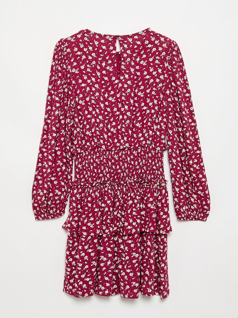 Geprinte jurk met ruches Rood - Kiabi