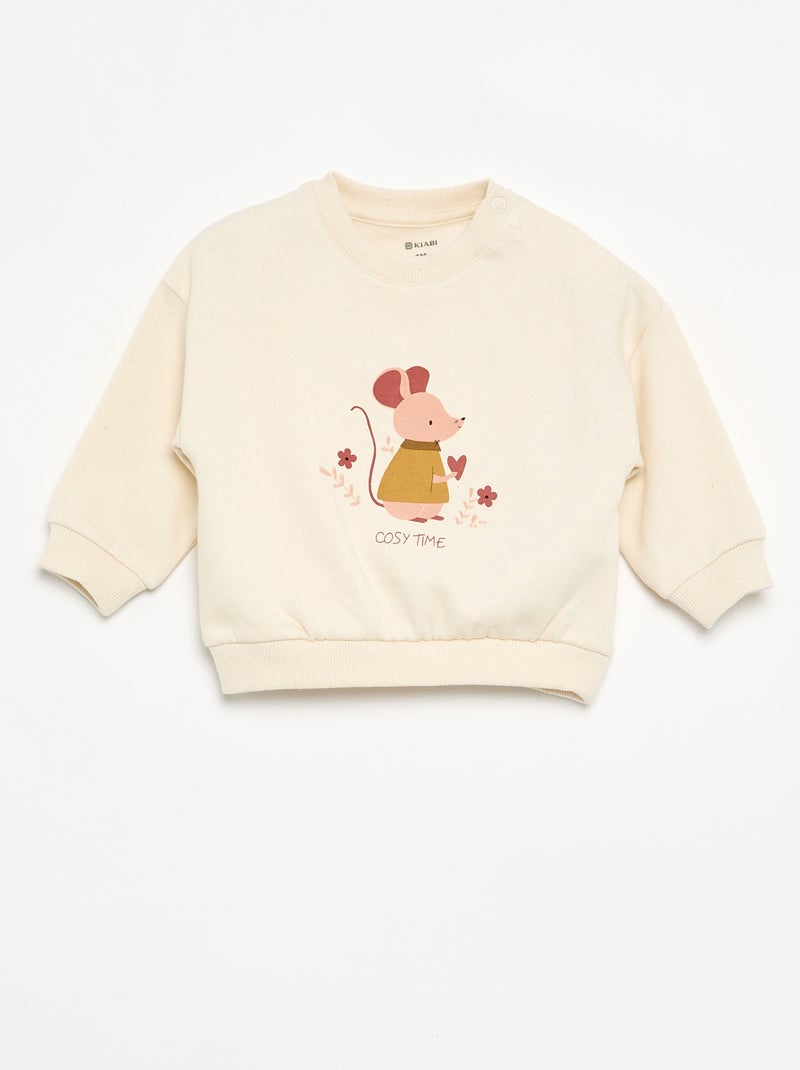 Geprinte sweater van lichte molton Biege - Kiabi