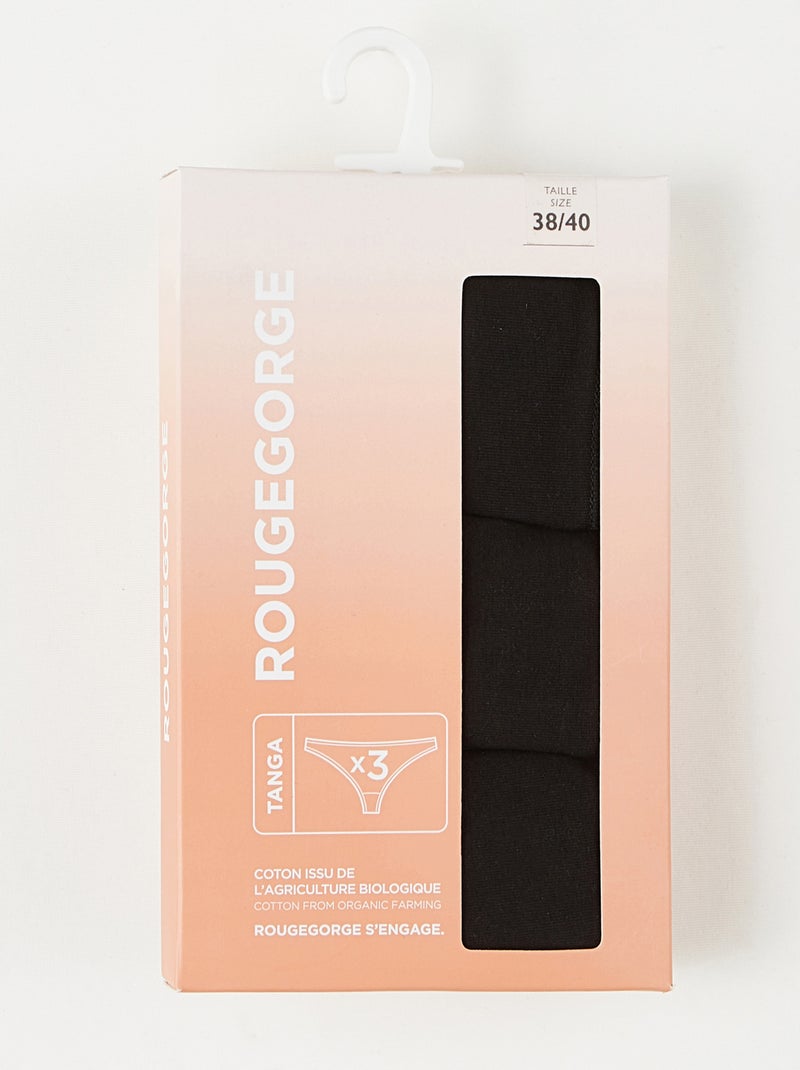 Geraldine set tanga x3 biologische katoen zwart Zwart - Kiabi