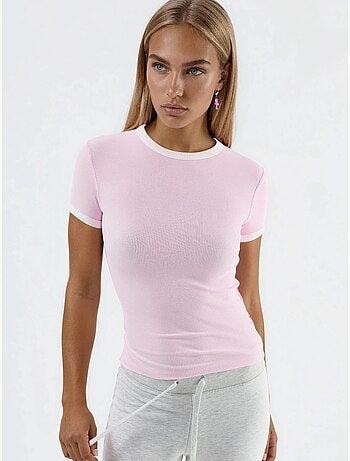 Geribbeld t-shirt met korte mouwen en ronde hals busem