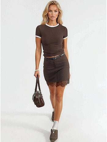 Geribbeld t-shirt met korte mouwen en ronde hals busem