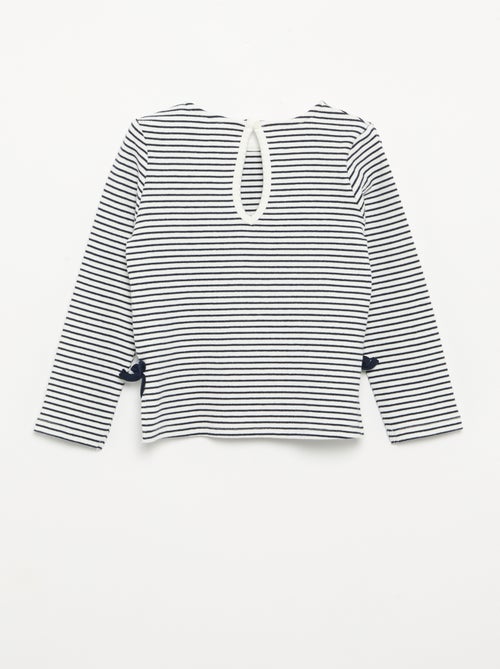 Geribbeld T-shirt met lange mouwen en strik - Kiabi
