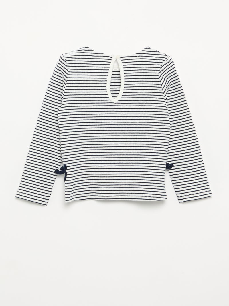 Geribbeld T-shirt met lange mouwen en strik Blauw - Kiabi