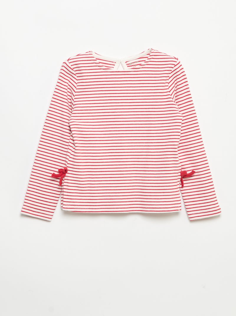 Geribbeld T-shirt met lange mouwen en strik Rood - Kiabi