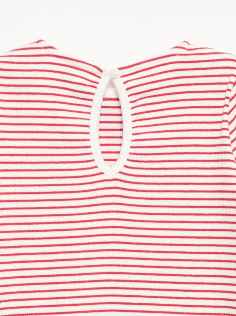 Geribbeld T-shirt met lange mouwen en strik Rood - Kiabi