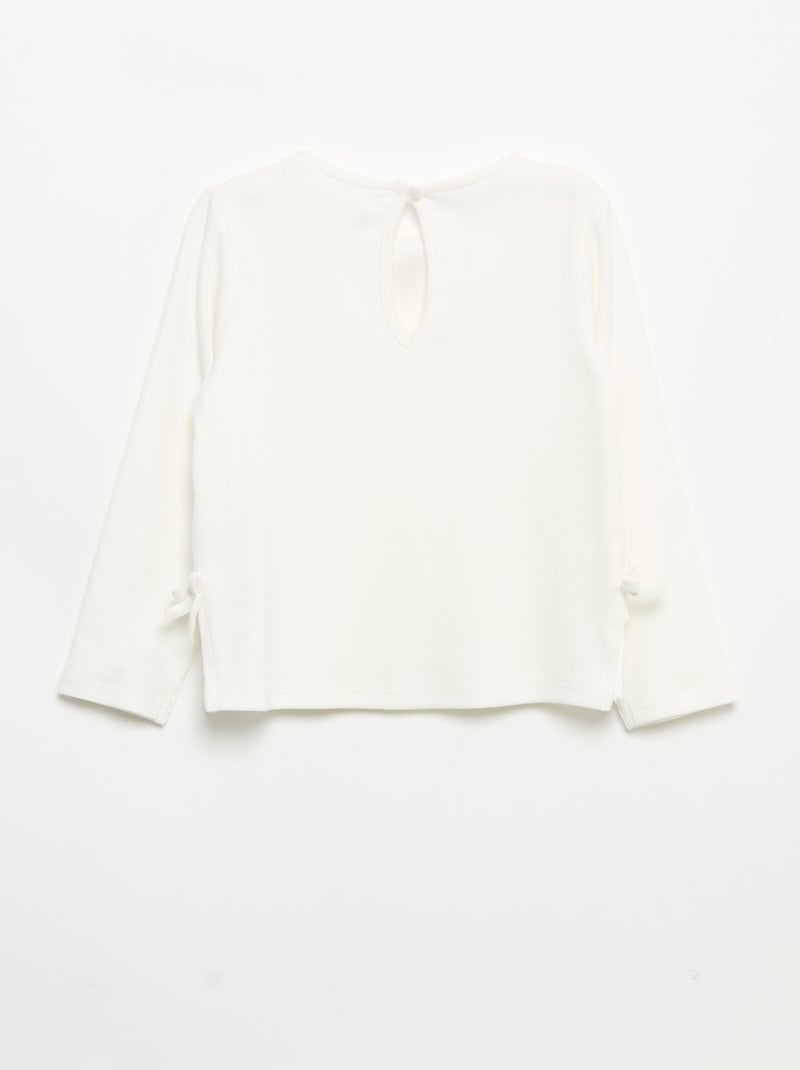 Geribbeld T-shirt met lange mouwen en strik Wit - Kiabi