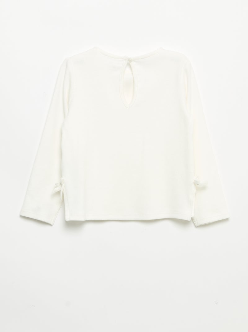 Geribbeld T-shirt met lange mouwen en strik Wit - Kiabi