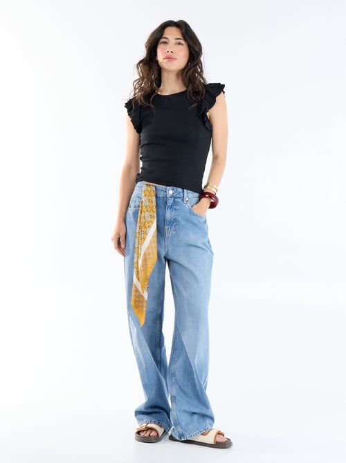 Geribbeld T-shirt met volantmouwen - Kiabi