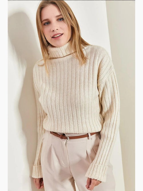 Geribbelde coltrui cropped trui lucci - Kiabi