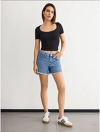 Geribbelde cropped blouse met ronde hals hiccup