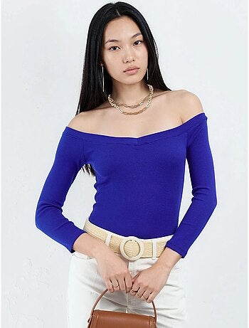 Geribbelde croptop blouse met slim fit busem