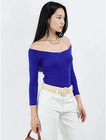 Geribbelde croptop blouse met slim fit busem