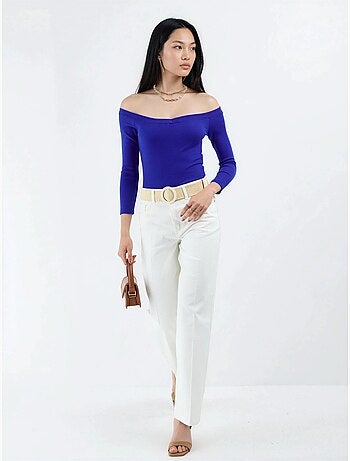 Geribbelde croptop blouse met slim fit busem
