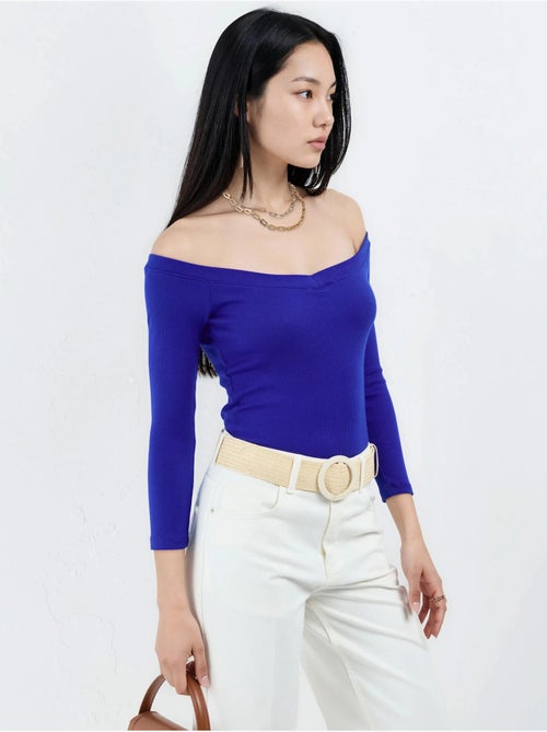 Geribbelde croptop blouse met slim fit busem - Kiabi