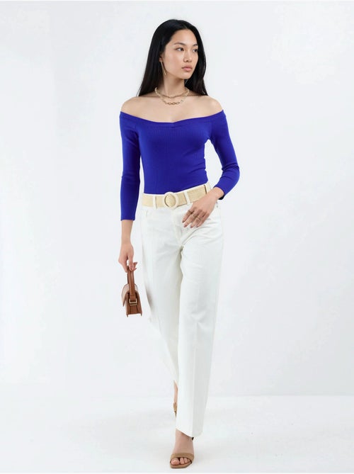 Geribbelde croptop blouse met slim fit busem - Kiabi