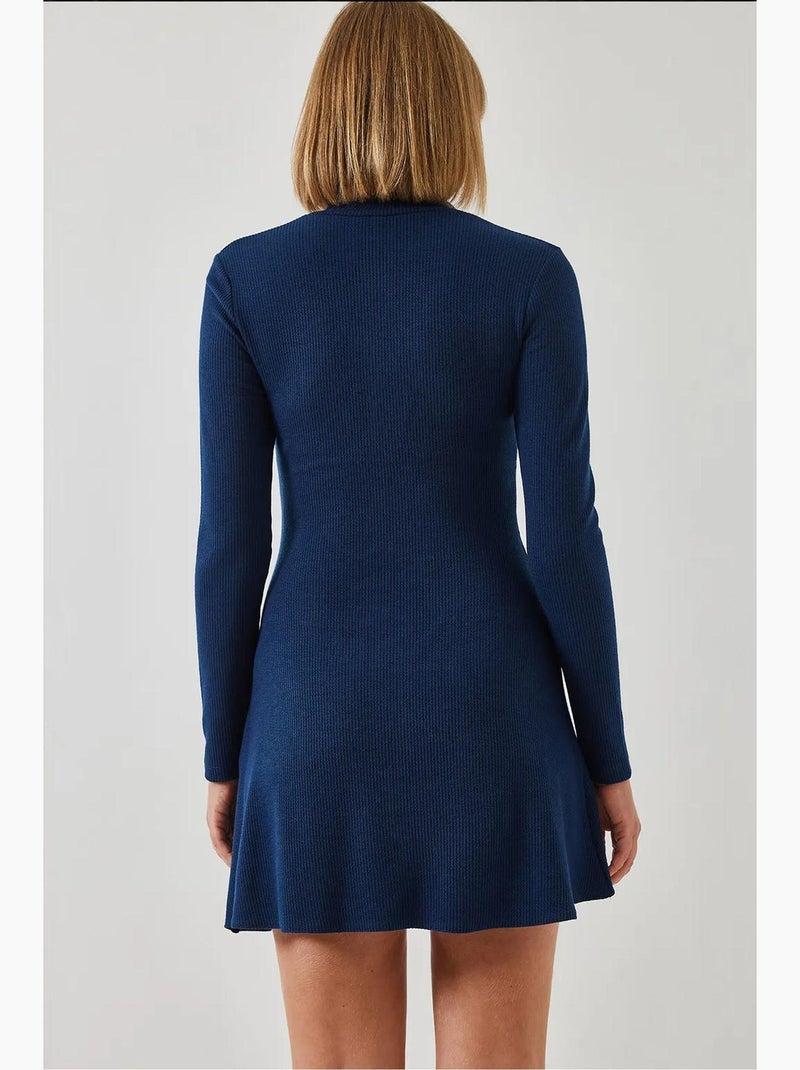 Geribbelde jurk van ottomanstof met rits lucci Marineblauw - Kiabi