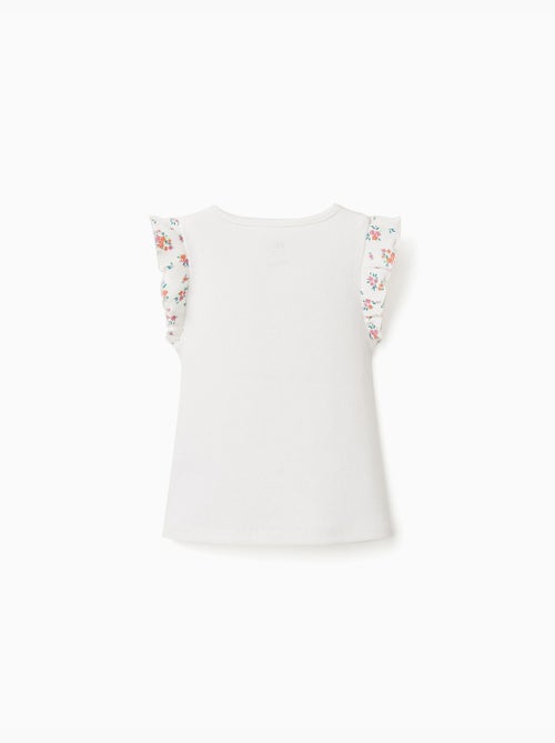 Geribbelde katoenen T-shirt met geruffelde mouwen - Kiabi