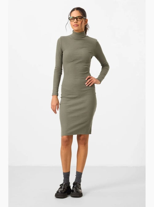 Geribbelde midi-jurk met coltrui tommy - Kiabi Geribbelde midi-jurk met coltrui tommy - Kiabi